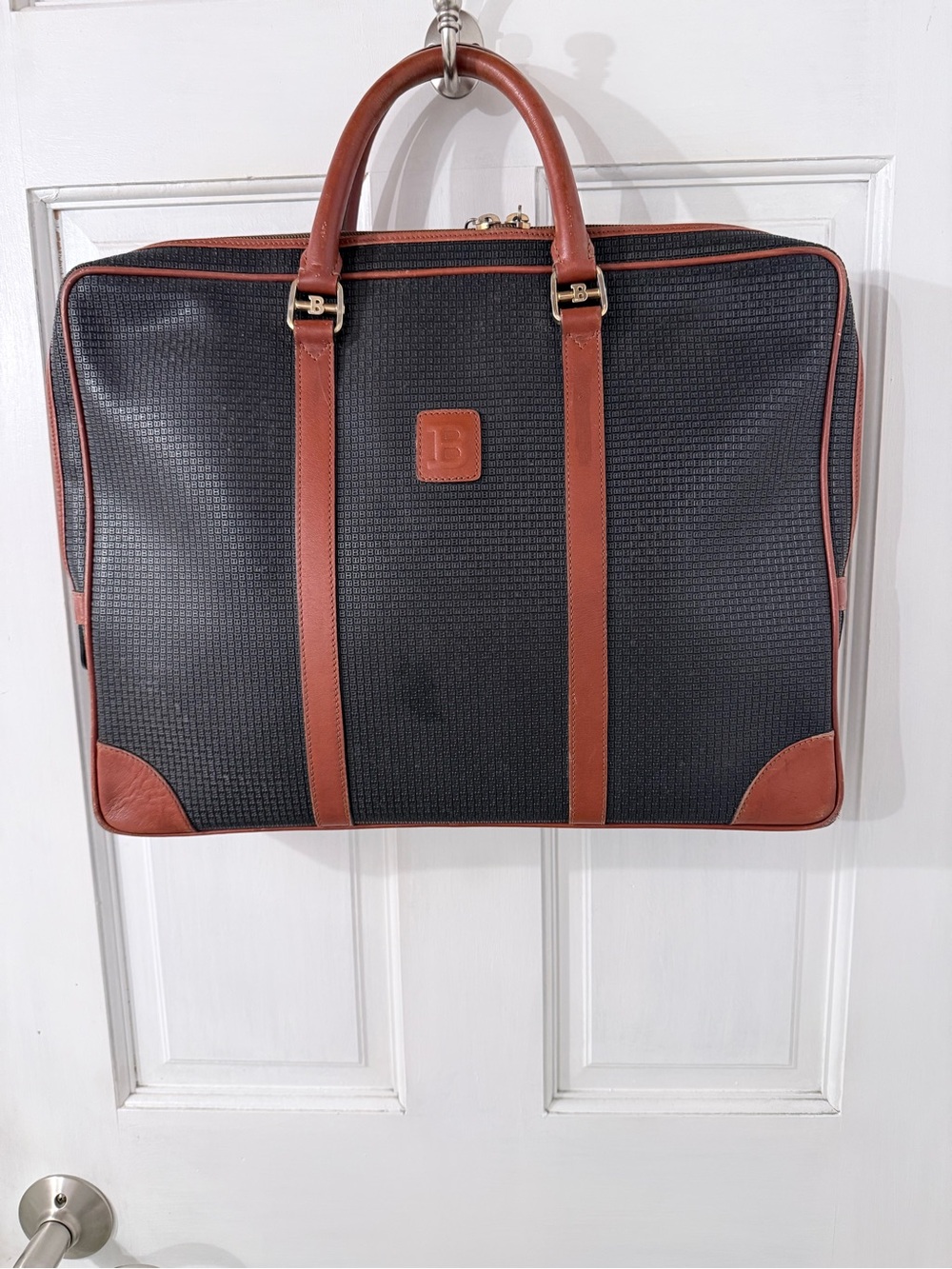Bally Black Briefcase with Brown Leather Trim